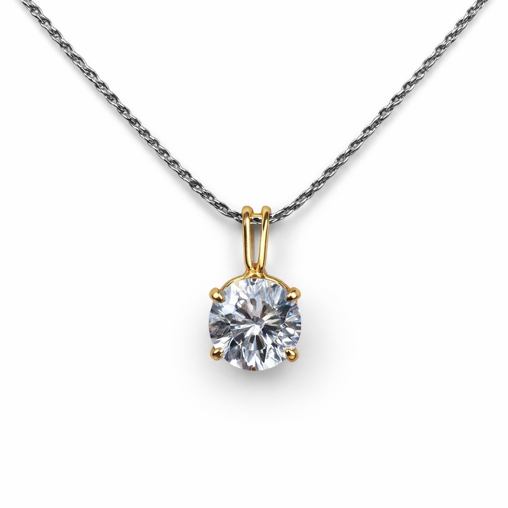 Round Solitaire Pendant Necklace Mixed Metal Gold Tone Silver Tone 18 Inch Chain